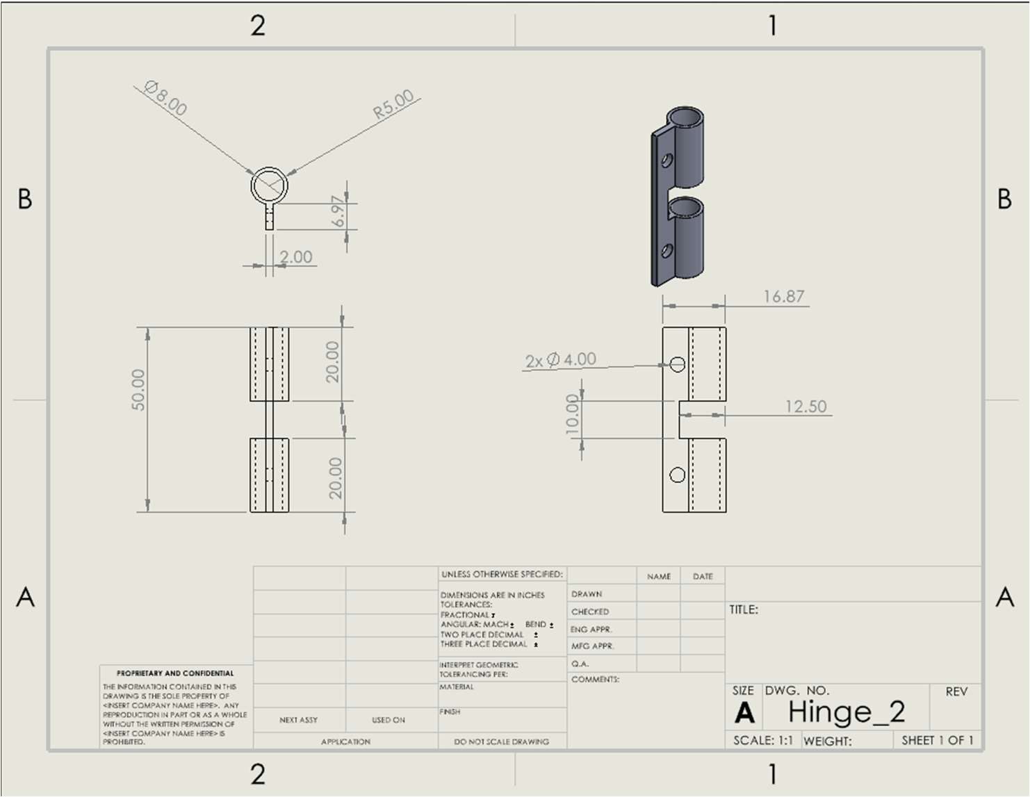 Hinge engineering drawing