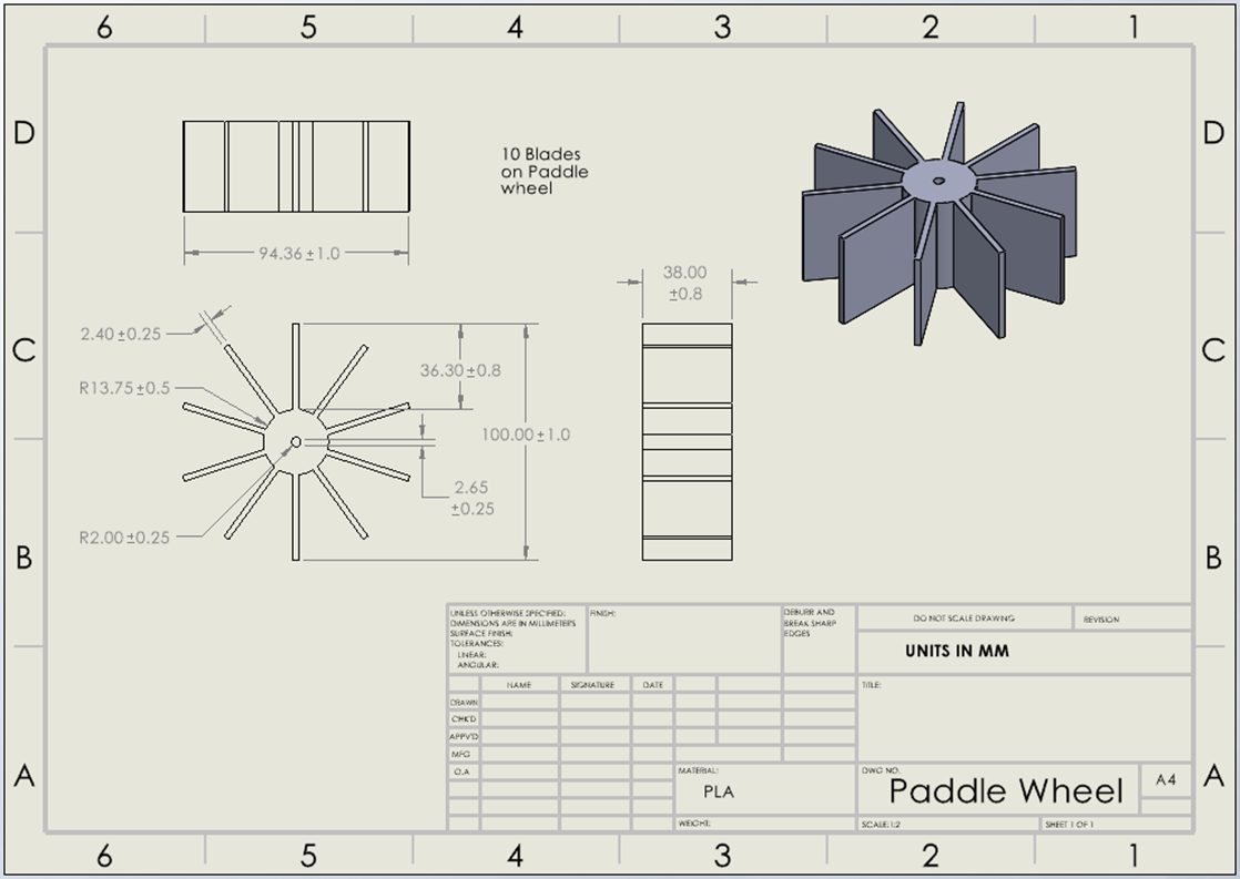 Paddle wheel engineering drawing